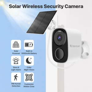VStarcam 2K Solar Security Camera – Wireless Outdoor Battery Camera, PIR Motion Detection, Two-Way Audio, Cloud Storage