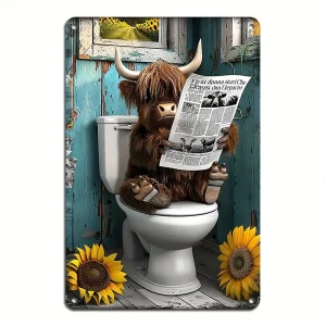 Vintage Highland Cow Metal Wall Art – 8×12 Inch Iron Decor, Waterproof & Windproof Wall Sign for Home, Bar & Café