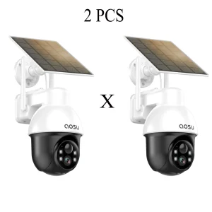 AOSU 3MP PTZ Solar WiFi Camera Built-in Battery Wireless Security Camera PIR Detection 2-Way Audio Outdoor CCTV Camera