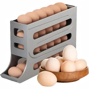 4-Tier Egg Holder for Refrigerator – Automatic Rolling Egg Rack, 30-Egg Storage Organizer & Dispenser
