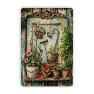 Vintage Iron Wall Decoration Sign – Floral Gardening Tool Design 8×12 Inch, Weather-Resistant Indoor & Outdoor Wall Art