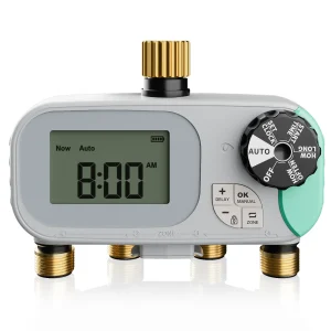4-Zone Water Hose Timer – Brass Inlet & Outlet Programmable Sprinkler Timer with Rain Delay, Manual & Automatic Lawn Irrigation System