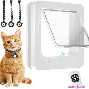 Smart Cat Door for Interior & Exterior, Cat Pet Door with 3 Collar Sensor Keys & 1 Remote Control & 4 Way Locking Cat Flap