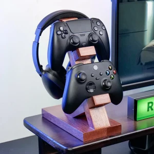 Wood Headphone Stand – Gaming Headset Holder for Desk Display, Gaming Accessories Organizer for AirPods, PS5 & Xbox